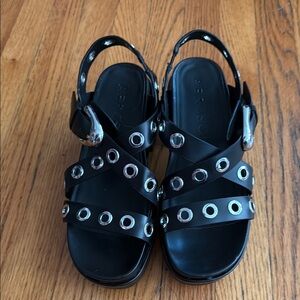 AEROSOLES Black and Silver Sandals with Edgy Design